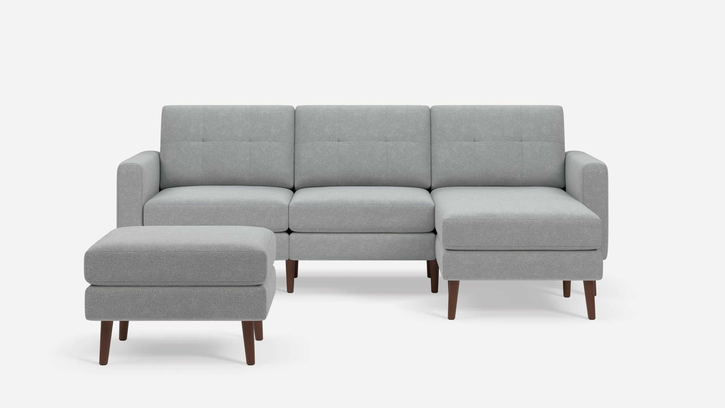 Nomad Plus Sofa Sectional with Ottoman - Crushed Gravel - Performance Chenille / Walnut - Wood / Block Arm