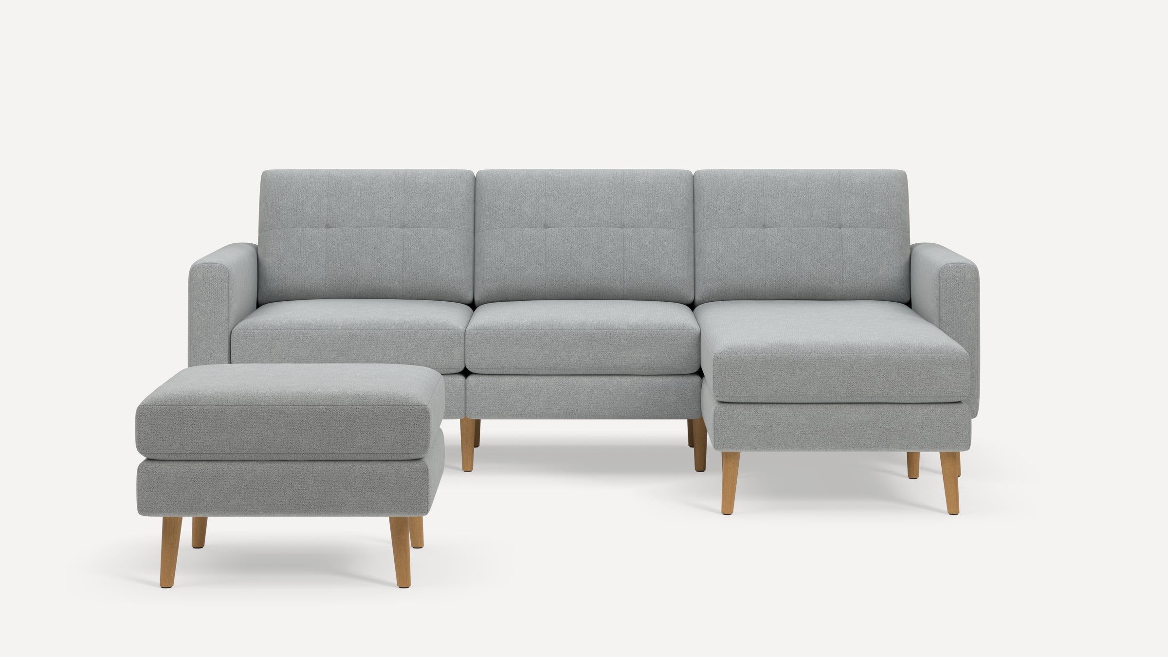 Nomad Plus Sofa Sectional with Ottoman - Crushed Gravel - Performance Chenille / Oak - Wood / Block Arm
