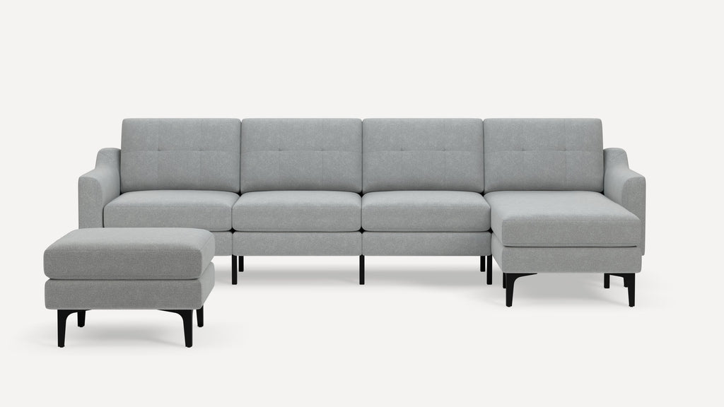 Nomad Plus King Sectional with Ottoman - Crushed Gravel - Performance Chenille / Black - Metal / Slope Arm