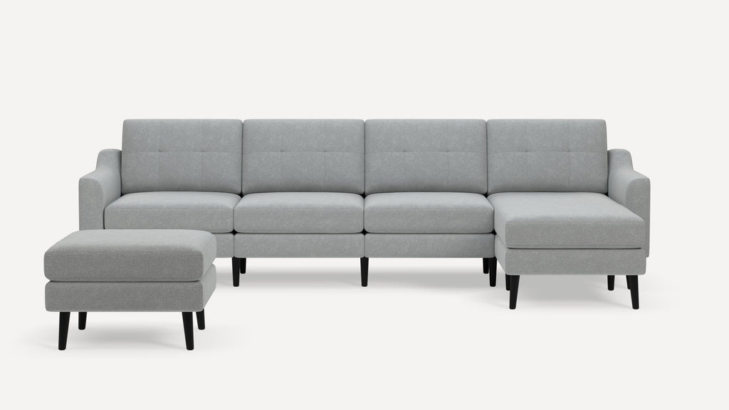 Nomad Plus King Sectional with Ottoman - Crushed Gravel - Performance Chenille / Ebony - Wood / Slope Arm