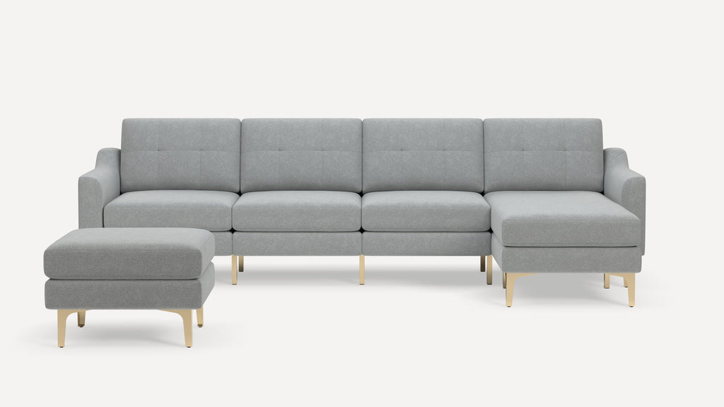 Nomad Plus King Sectional with Ottoman - Crushed Gravel - Performance Chenille / Brass - Metal / Slope Arm