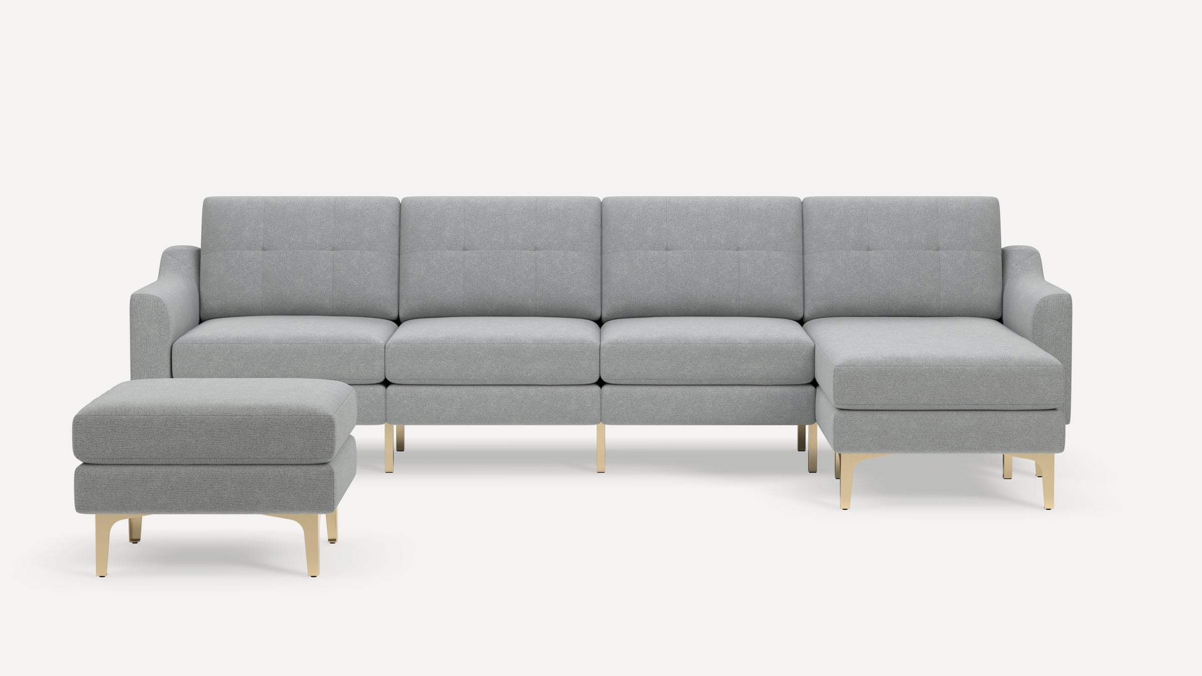 Nomad Plus King Sectional with Ottoman - Crushed Gravel - Performance Chenille / Brass - Metal / Slope Arm