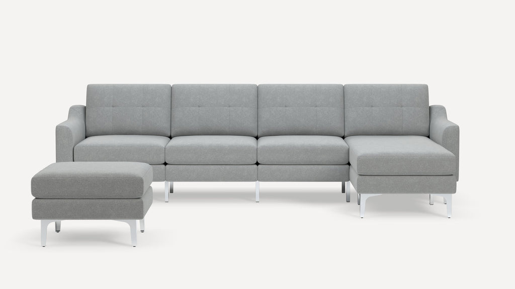 Nomad Plus King Sectional with Ottoman - Crushed Gravel - Performance Chenille / Chrome - Metal / Slope Arm