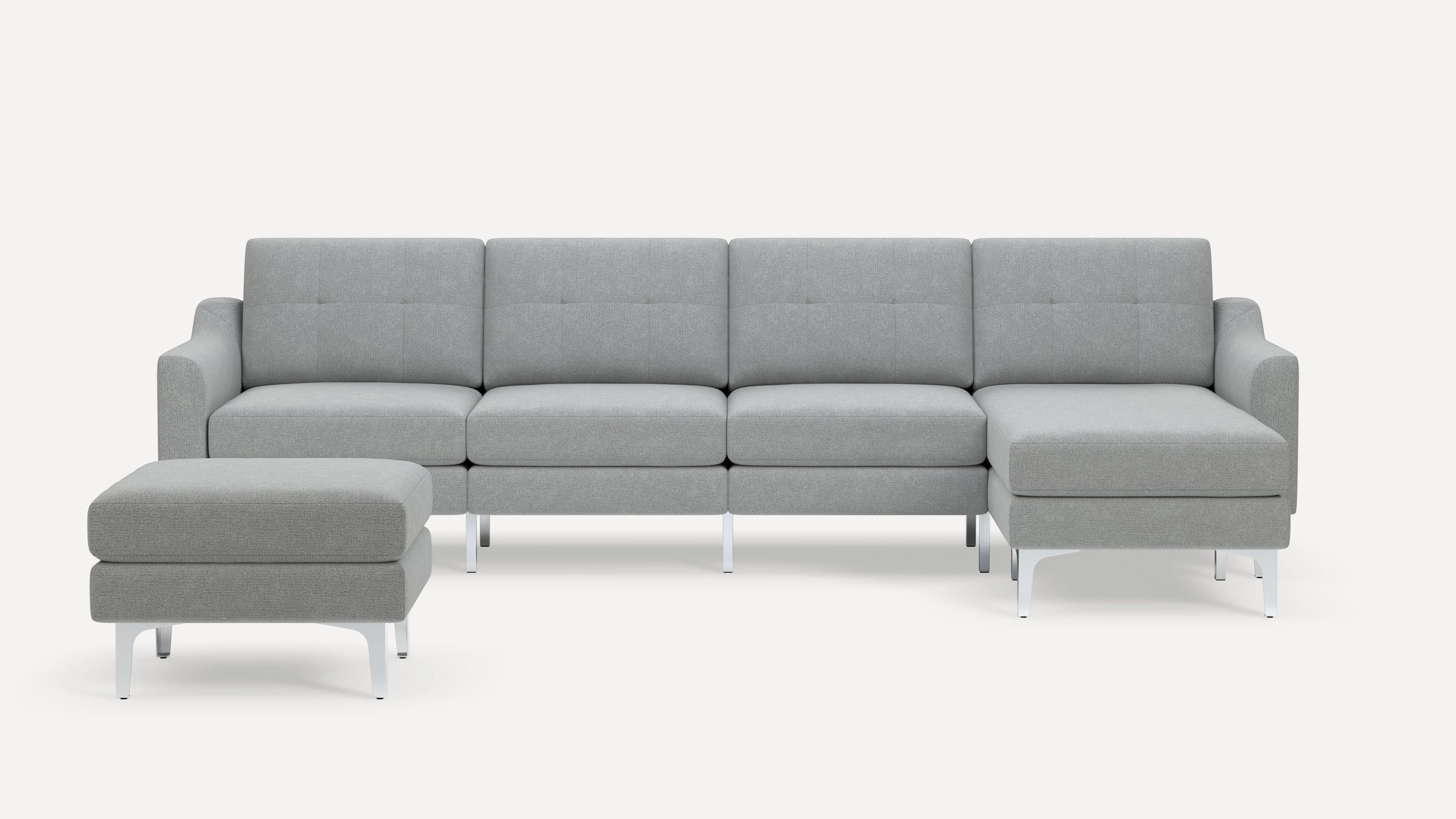Nomad Plus King Sectional with Ottoman - Crushed Gravel - Performance Chenille / Chrome - Metal / Slope Arm