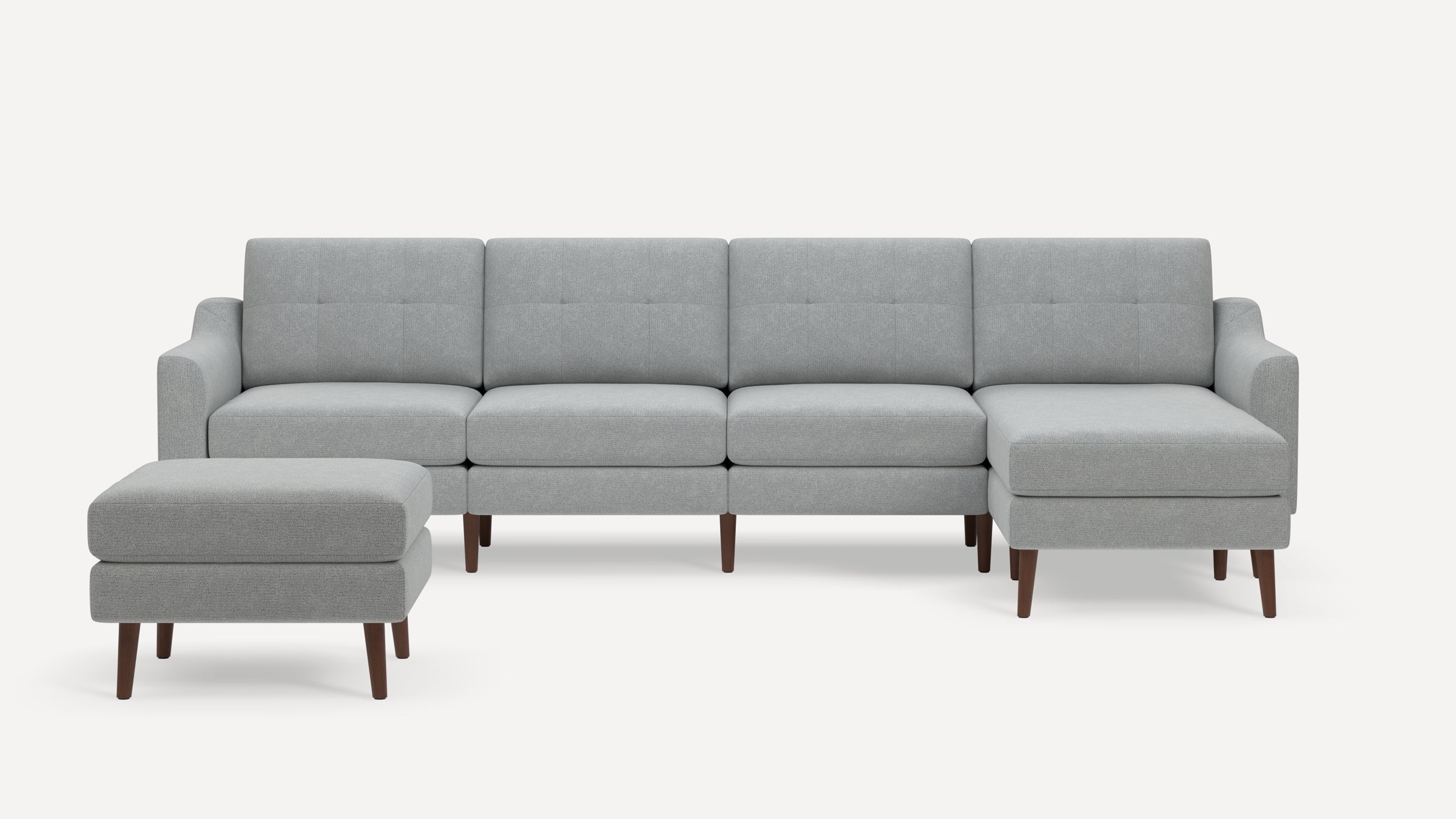 Nomad Plus King Sectional with Ottoman - Crushed Gravel - Performance Chenille / Walnut - Wood / Slope Arm