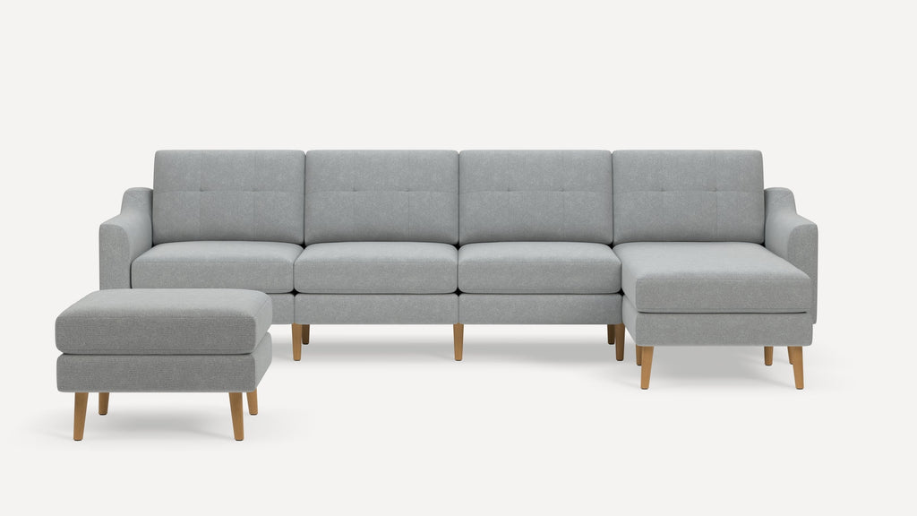 Nomad Plus King Sectional with Ottoman - Crushed Gravel - Performance Chenille / Oak - Wood / Slope Arm