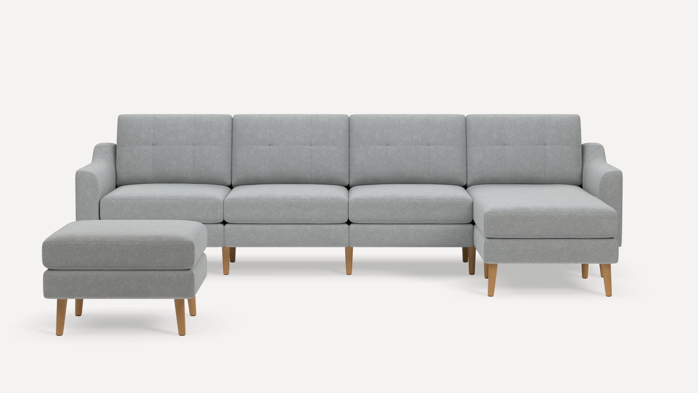 Nomad Plus King Sectional with Ottoman - Crushed Gravel - Performance Chenille / Oak - Wood / Slope Arm