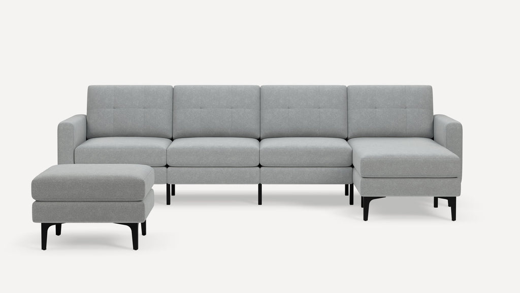 Nomad Plus King Sectional with Ottoman - Crushed Gravel - Performance Chenille / Black - Metal / Block Arm