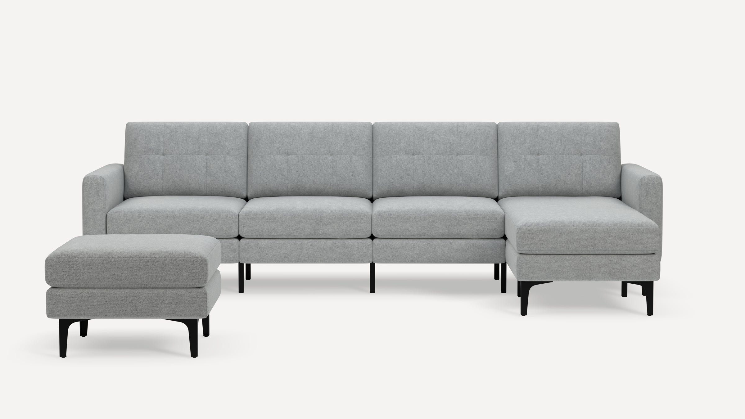 Nomad Plus King Sectional with Ottoman - Crushed Gravel - Performance Chenille / Black - Metal / Block Arm