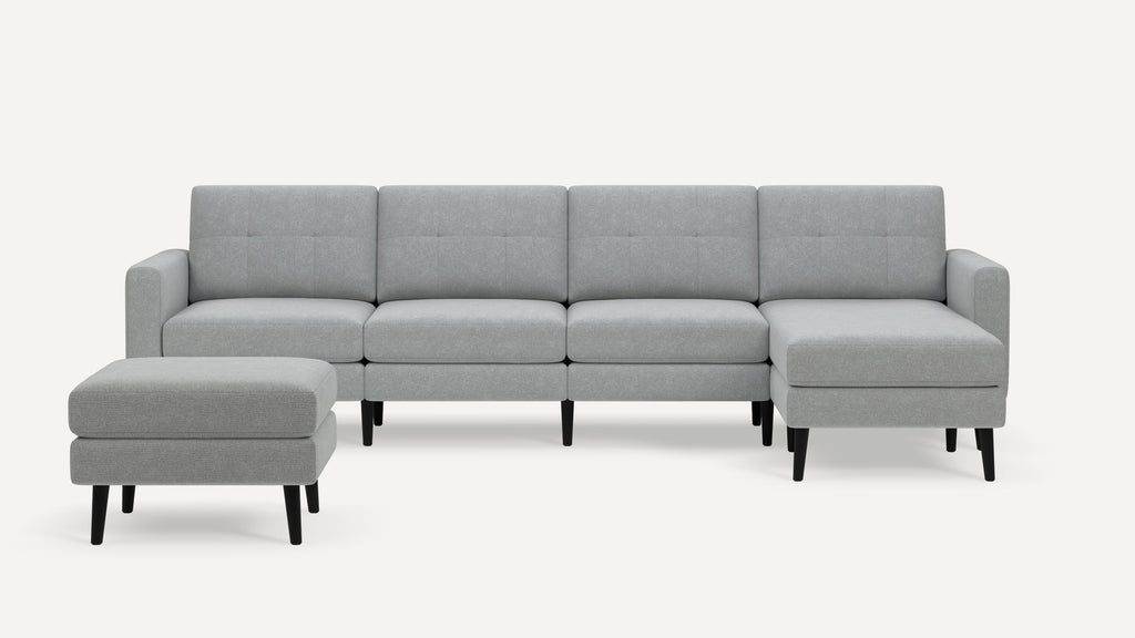 Nomad Plus King Sectional with Ottoman - Crushed Gravel - Performance Chenille / Ebony - Wood / Block Arm