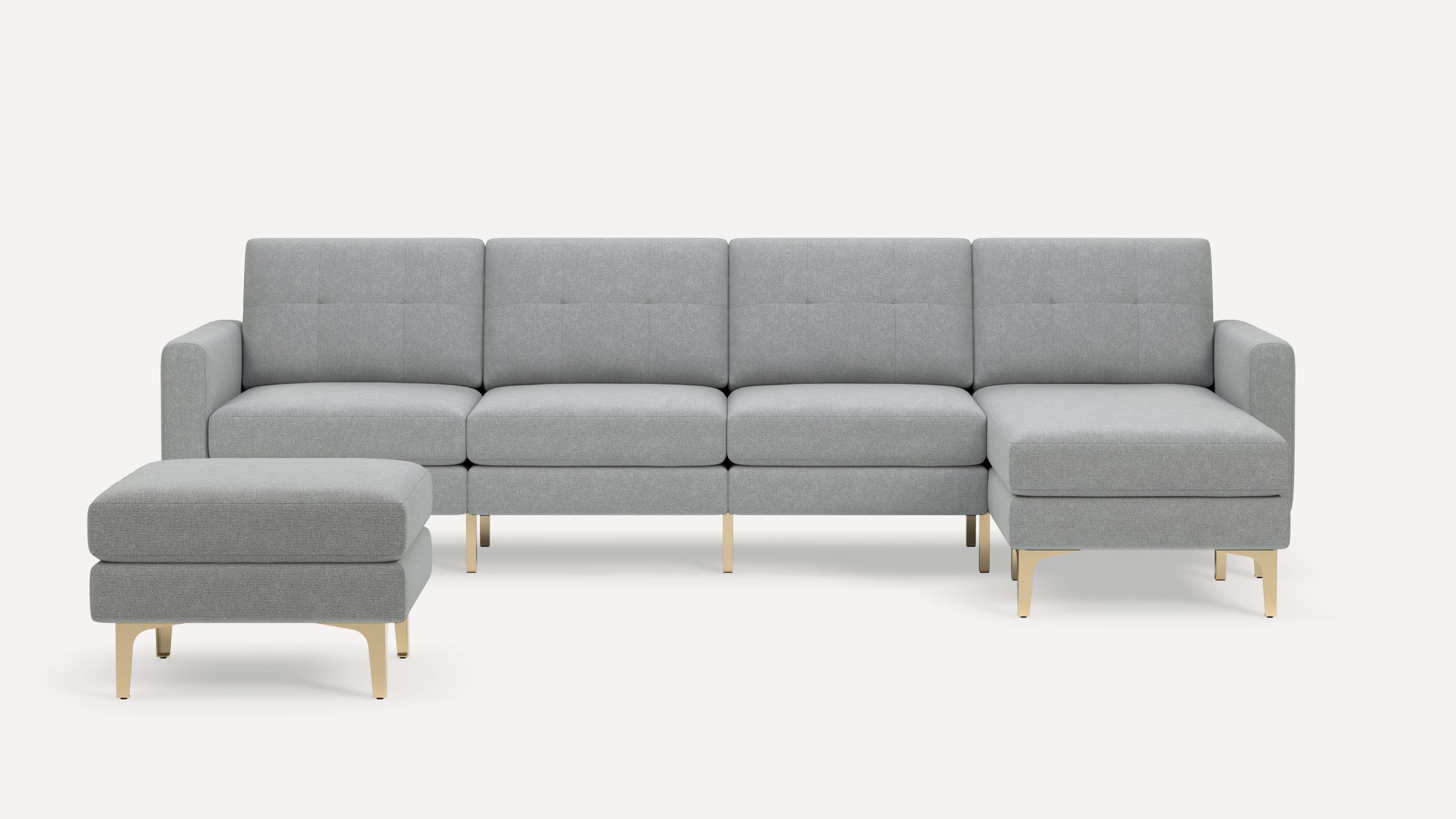 Nomad Plus King Sectional with Ottoman - Crushed Gravel - Performance Chenille / Brass - Metal / Block Arm