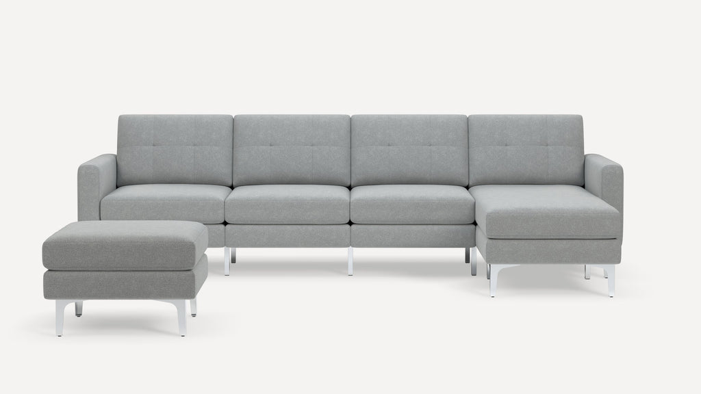 Nomad Plus King Sectional with Ottoman - Crushed Gravel - Performance Chenille / Chrome - Metal / Block Arm