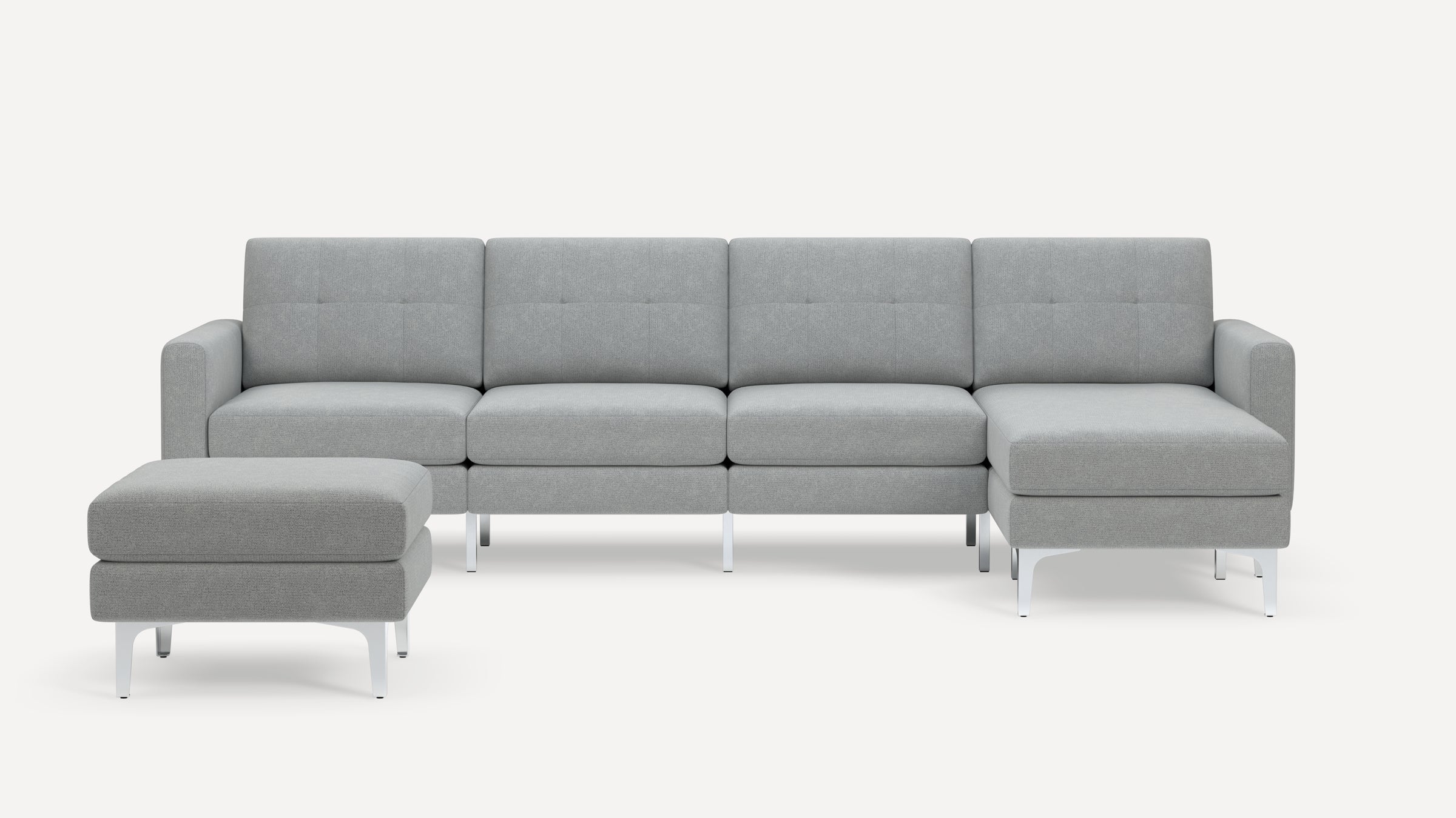 Nomad Plus King Sectional with Ottoman - Crushed Gravel - Performance Chenille / Chrome - Metal / Block Arm