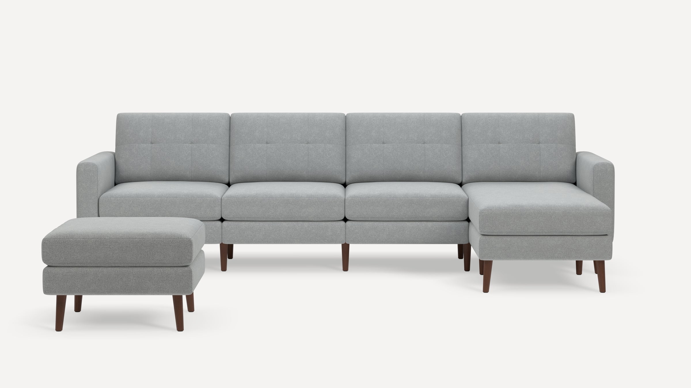 Nomad Plus King Sectional with Ottoman - Crushed Gravel - Performance Chenille / Walnut - Wood / Block Arm