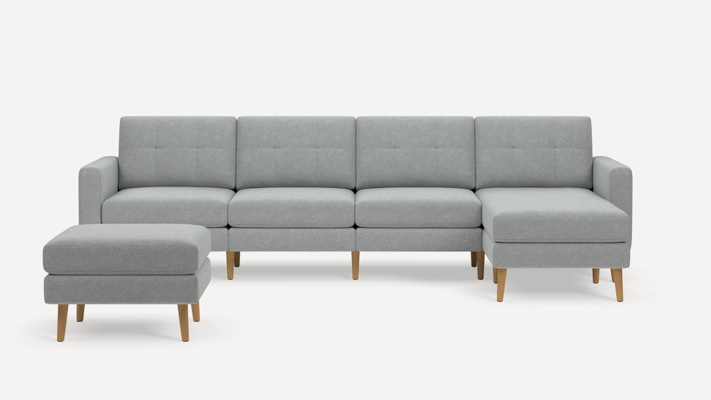Nomad Plus King Sectional with Ottoman - Crushed Gravel - Performance Chenille / Oak - Wood / Block Arm