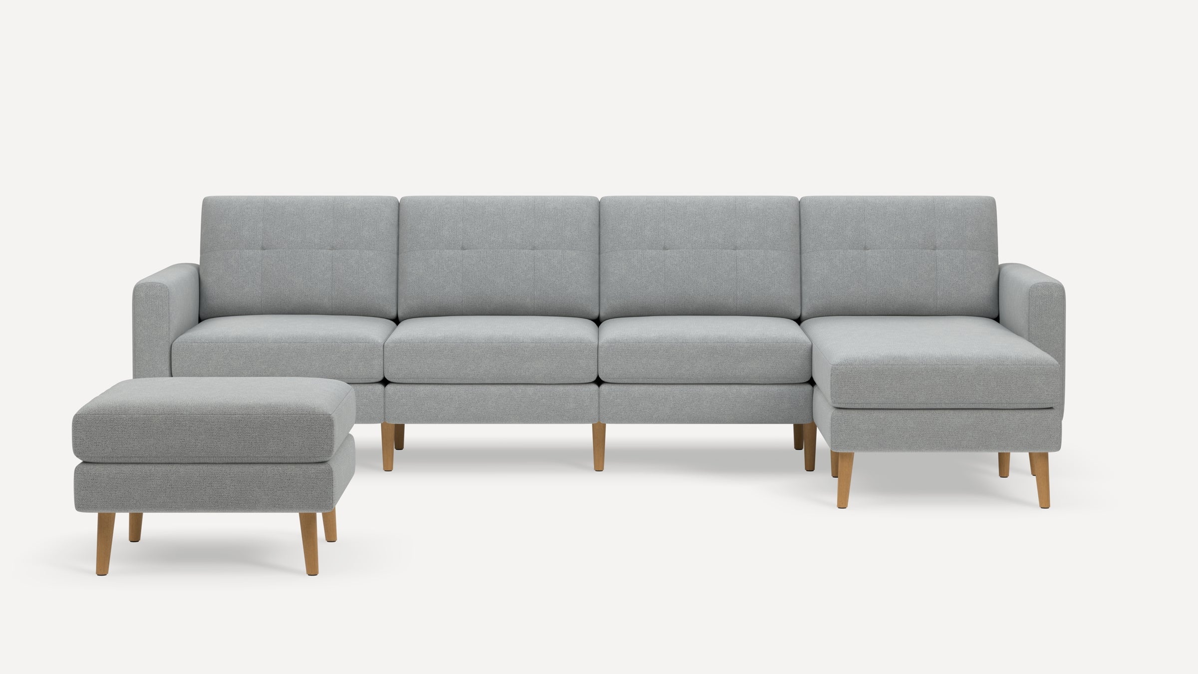 Nomad Plus King Sectional with Ottoman - Crushed Gravel - Performance Chenille / Oak - Wood / Block Arm