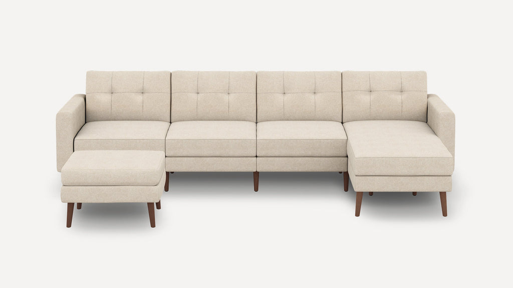Nomad Plus King Sectional with Ottoman - Georgia Clay - Performance Chenille / Walnut - Wood / Block Arm