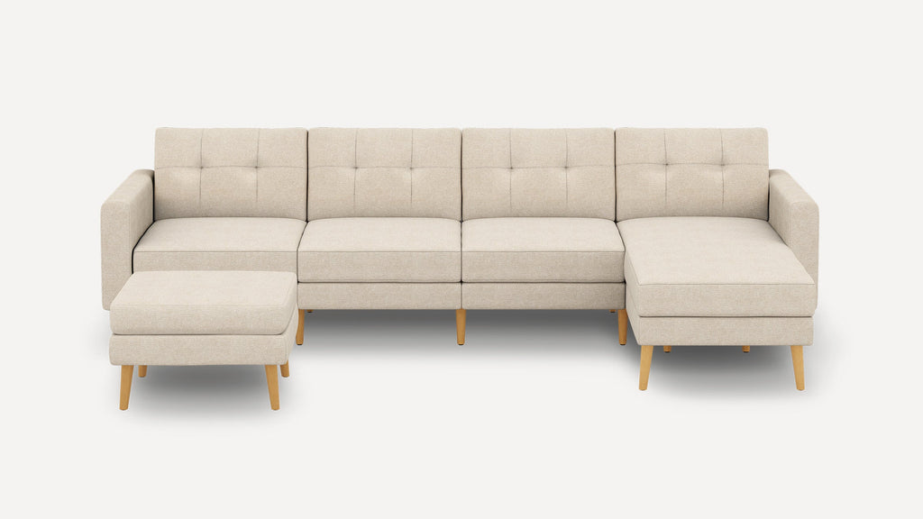 Nomad Plus King Sectional with Ottoman - Georgia Clay - Performance Chenille / Oak - Wood / Block Arm