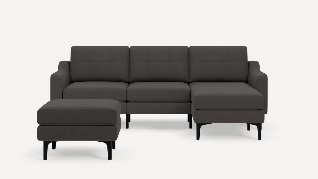 Nomad Plus Sofa Sectional with Ottoman - Heather Charcoal - Performance Chenille / Black - Metal / Slope Arm
