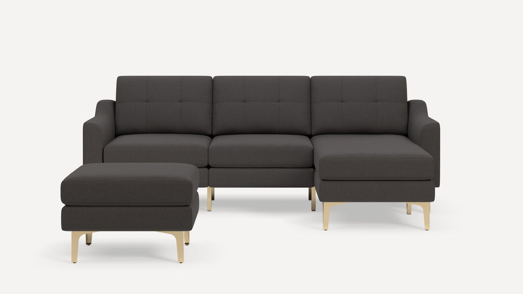 Nomad Plus Sofa Sectional with Ottoman - Heather Charcoal - Performance Chenille / Brass - Metal / Slope Arm