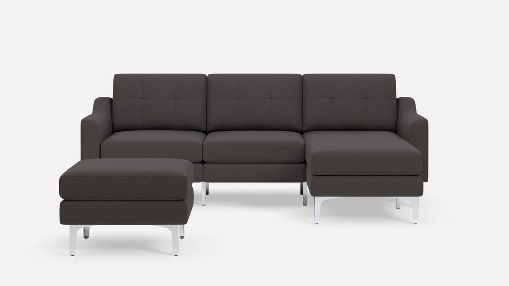 Nomad Plus Sofa Sectional with Ottoman - Heather Charcoal - Performance Chenille / Chrome - Metal / Slope Arm