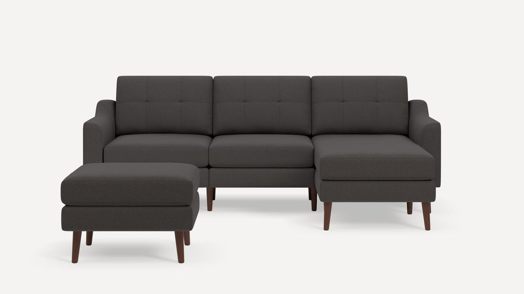 Nomad Plus Sofa Sectional with Ottoman - Heather Charcoal - Performance Chenille / Walnut - Wood / Slope Arm
