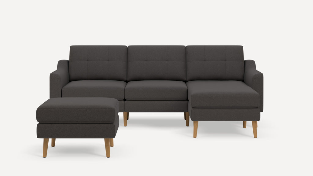 Nomad Plus Sofa Sectional with Ottoman - Heather Charcoal - Performance Chenille / Oak - Wood / Slope Arm