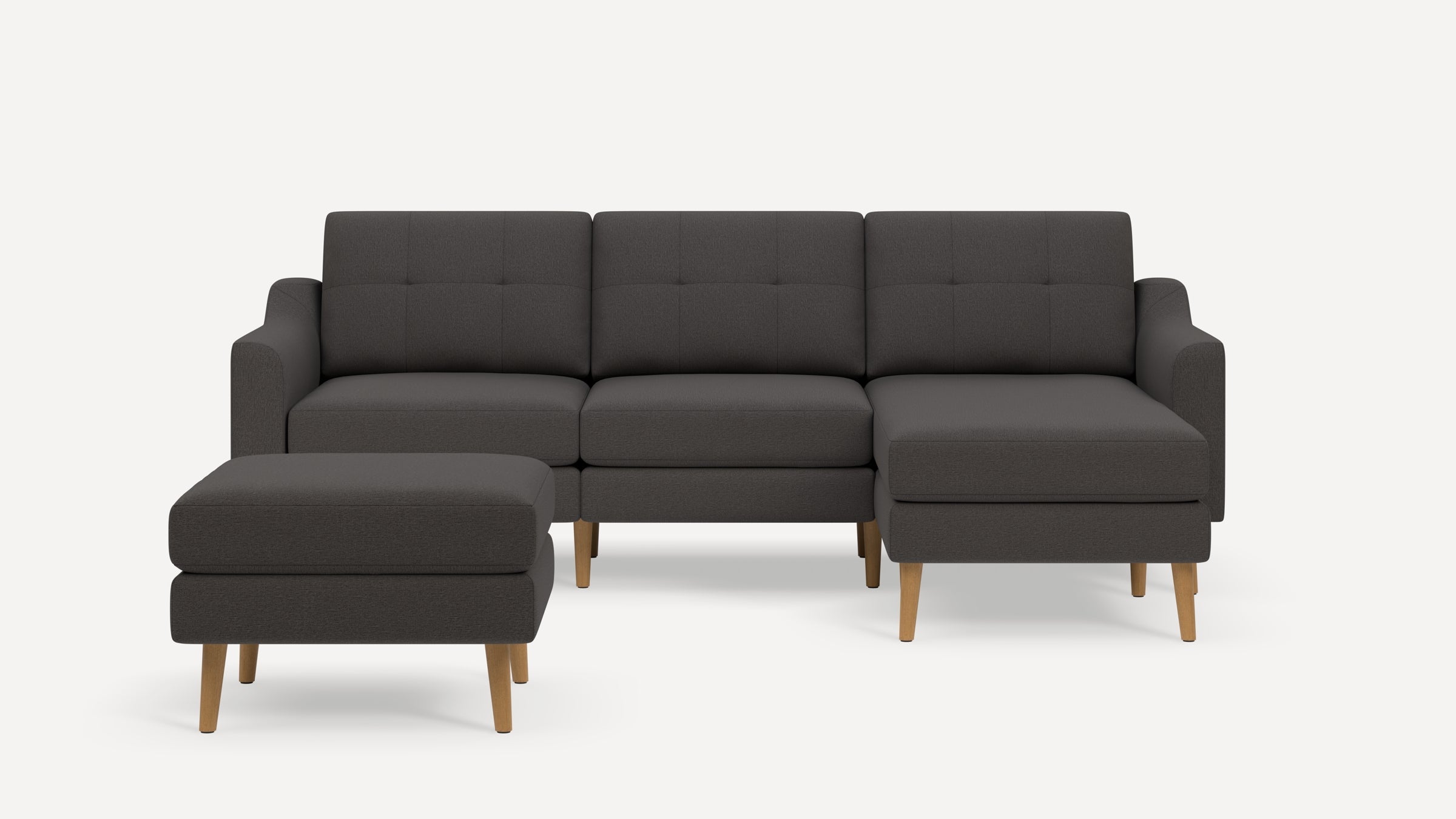 Nomad Plus Sofa Sectional with Ottoman - Heather Charcoal - Performance Chenille / Oak - Wood / Slope Arm