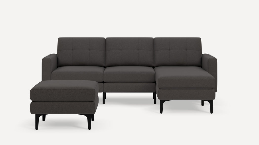 Nomad Plus Sofa Sectional with Ottoman - Heather Charcoal - Performance Chenille / Black - Metal / Block Arm