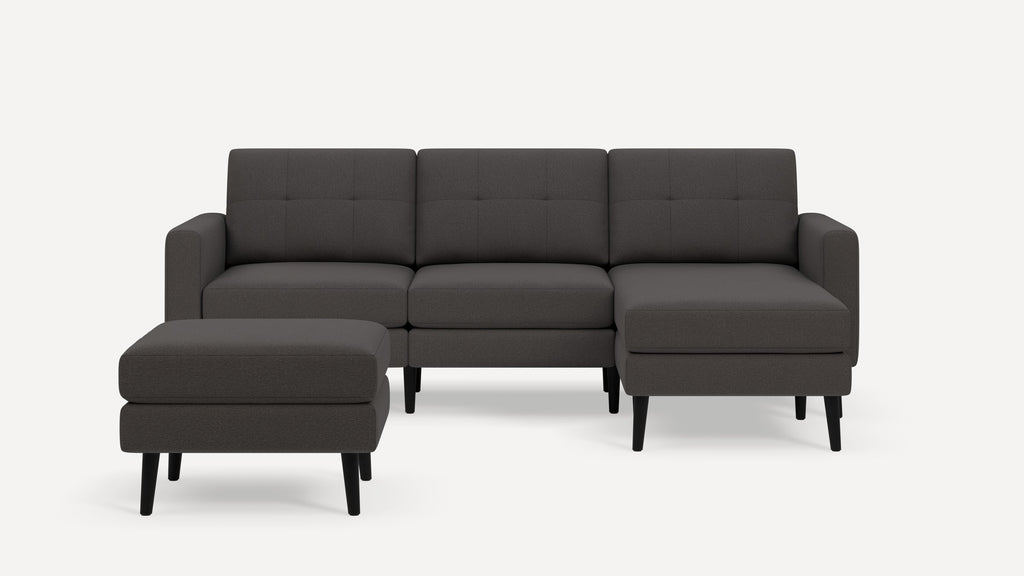 Nomad Plus Sofa Sectional with Ottoman - Heather Charcoal - Performance Chenille / Ebony - Wood / Block Arm