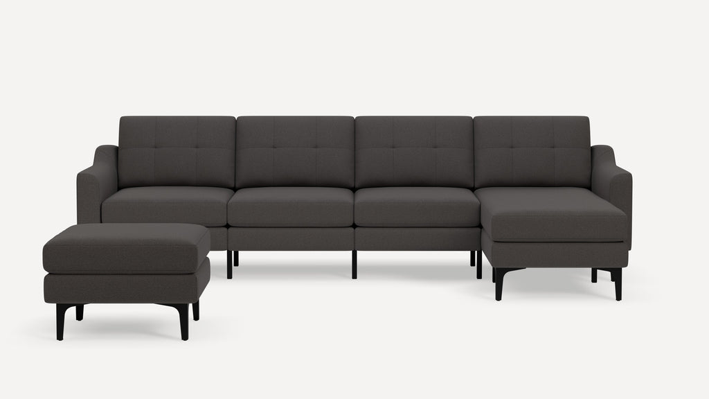 Nomad Plus King Sectional with Ottoman - Heather Charcoal - Performance Chenille / Black - Metal / Slope Arm