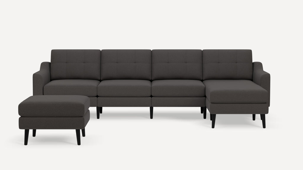 Nomad Plus King Sectional with Ottoman - Heather Charcoal - Performance Chenille / Ebony - Wood / Slope Arm