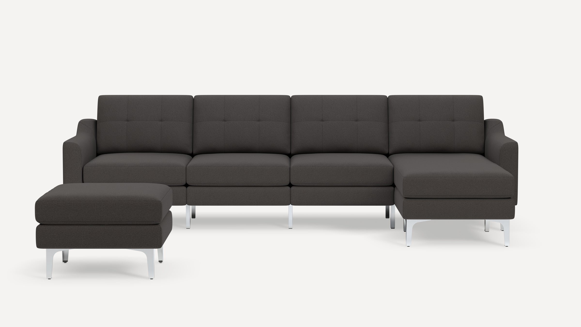 Nomad Plus King Sectional with Ottoman - Heather Charcoal - Performance Chenille / Chrome - Metal / Slope Arm