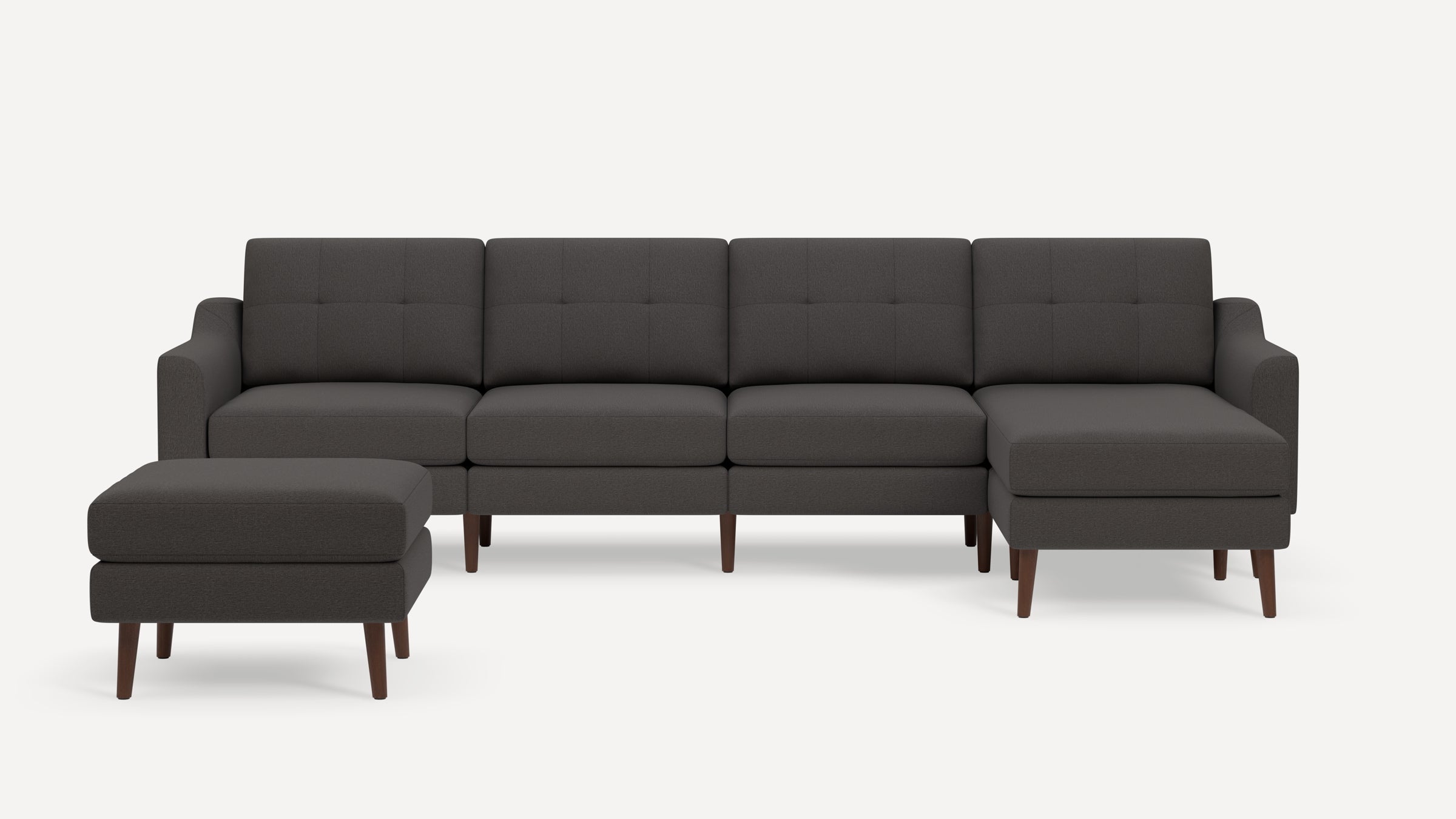 Nomad Plus King Sectional with Ottoman - Heather Charcoal - Performance Chenille / Walnut - Wood / Slope Arm