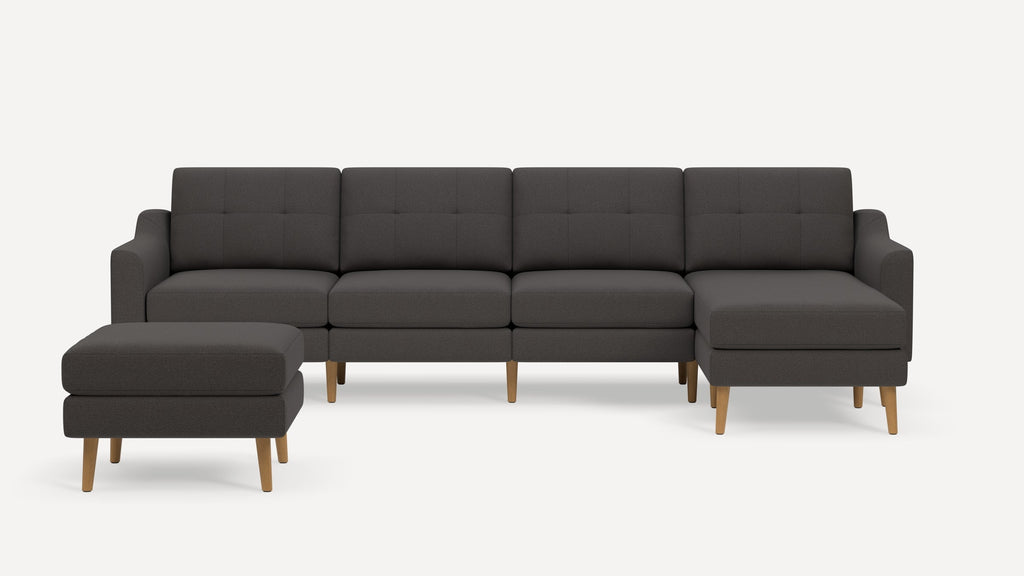 Nomad Plus King Sectional with Ottoman - Heather Charcoal - Performance Chenille / Oak - Wood / Slope Arm