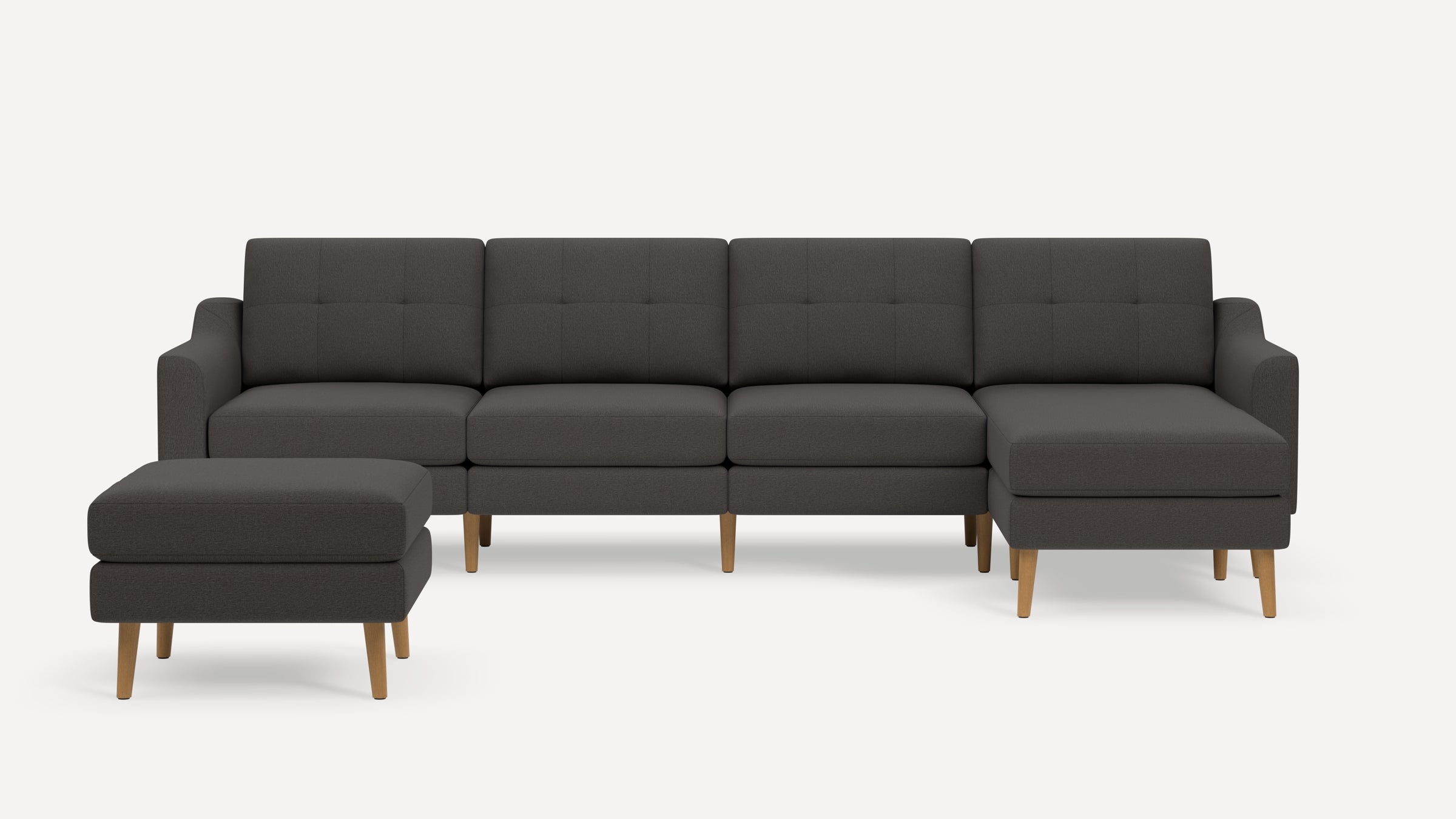 Nomad Plus King Sectional with Ottoman - Heather Charcoal - Performance Chenille / Oak - Wood / Slope Arm