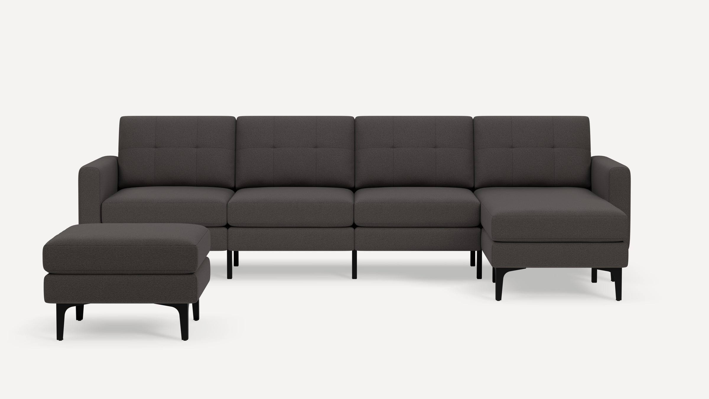 Nomad Plus King Sectional with Ottoman - Heather Charcoal - Performance Chenille / Black - Metal / Block Arm