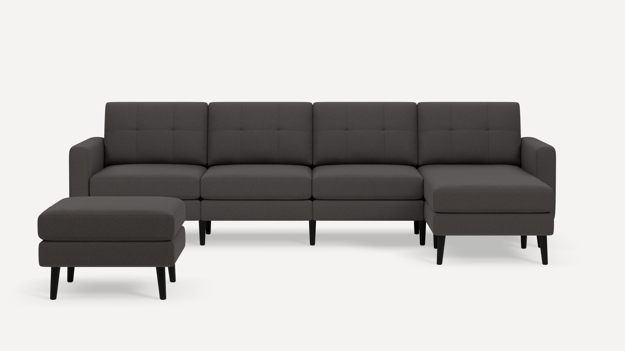 Nomad Plus King Sectional with Ottoman - Heather Charcoal - Performance Chenille / Ebony - Wood / Block Arm