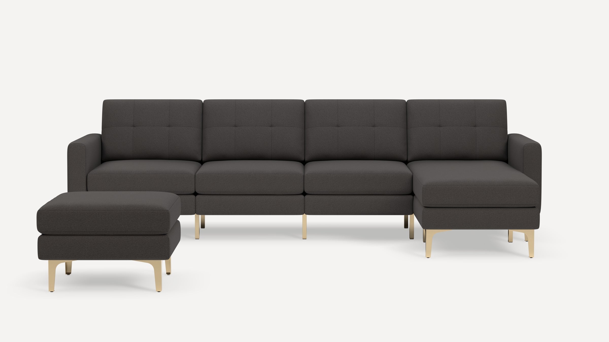 Nomad Plus King Sectional with Ottoman - Heather Charcoal - Performance Chenille / Brass - Metal / Block Arm