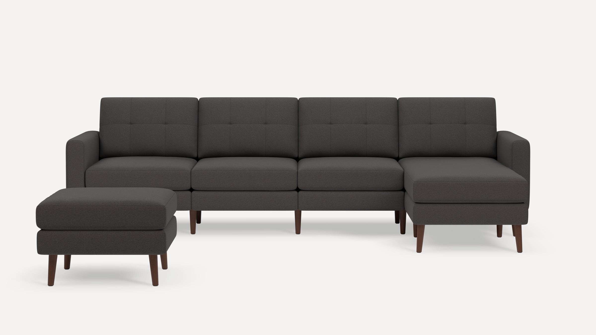 Nomad Plus King Sectional with Ottoman - Heather Charcoal - Performance Chenille / Walnut - Wood / Block Arm