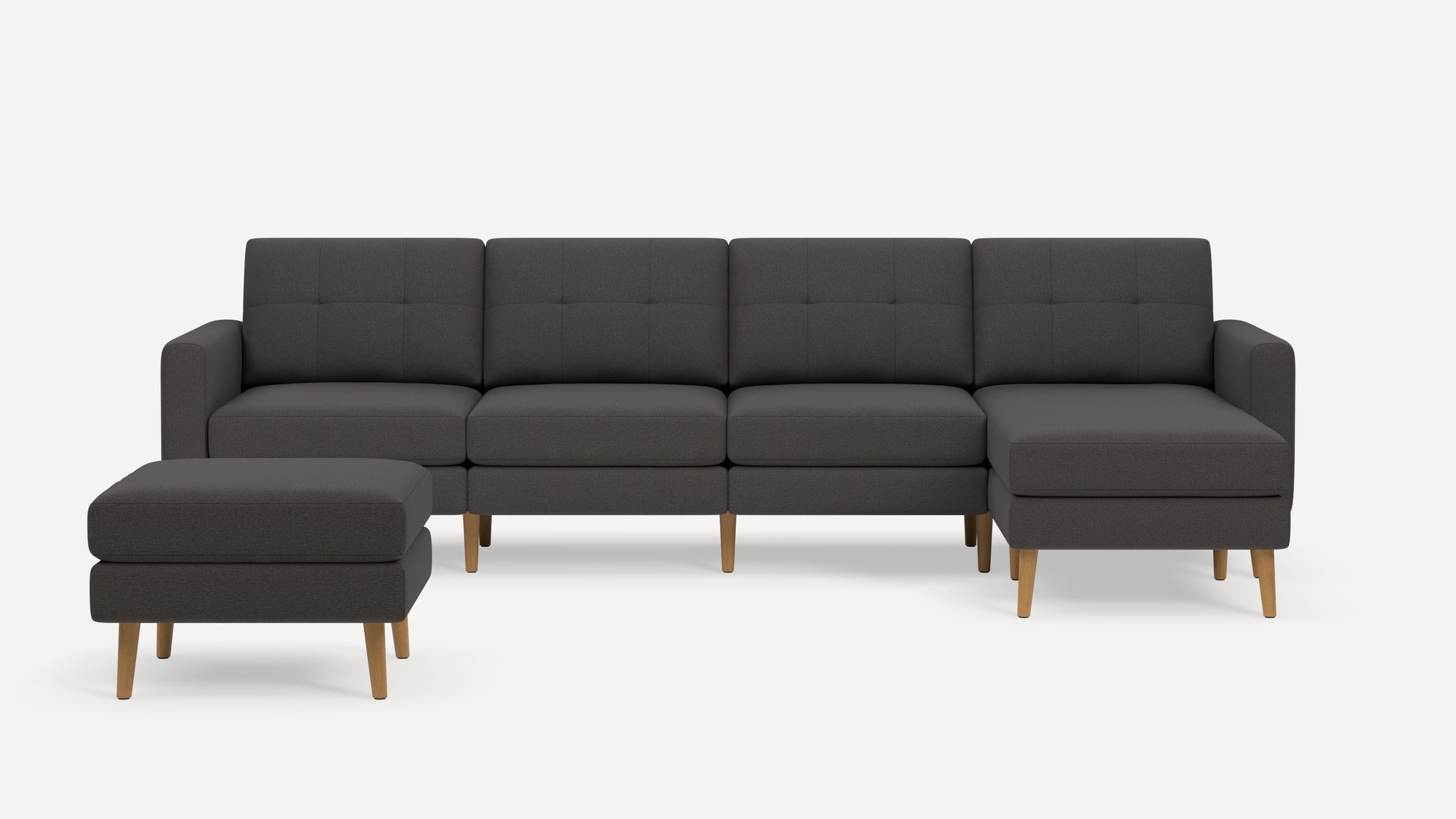 Nomad Plus King Sectional with Ottoman - Heather Charcoal - Performance Chenille / Oak - Wood / Block Arm