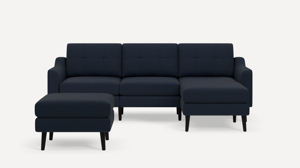 Nomad Plus Sofa Sectional with Ottoman - Navy Blue - Performance Flatweave / Ebony - Wood / Slope Arm