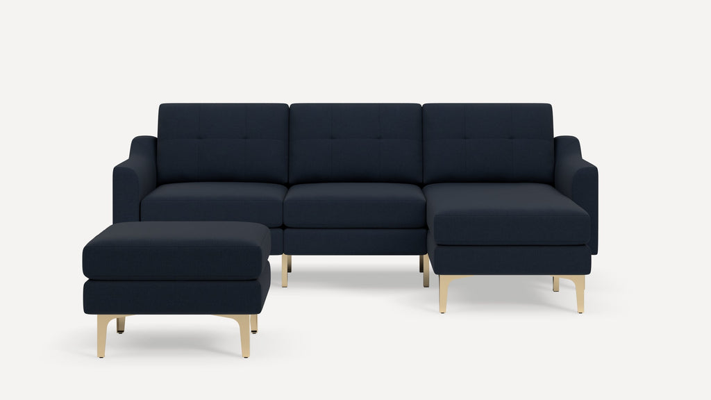Nomad Plus Sofa Sectional with Ottoman - Navy Blue - Performance Flatweave / Brass - Metal / Slope Arm