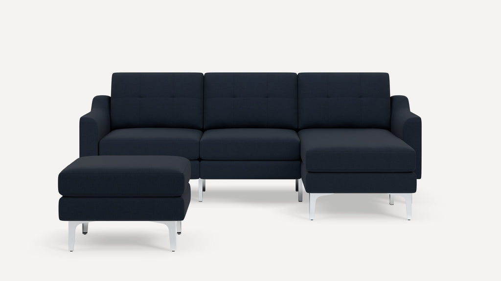 Nomad Plus Sofa Sectional with Ottoman - Navy Blue - Performance Flatweave / Chrome - Metal / Slope Arm