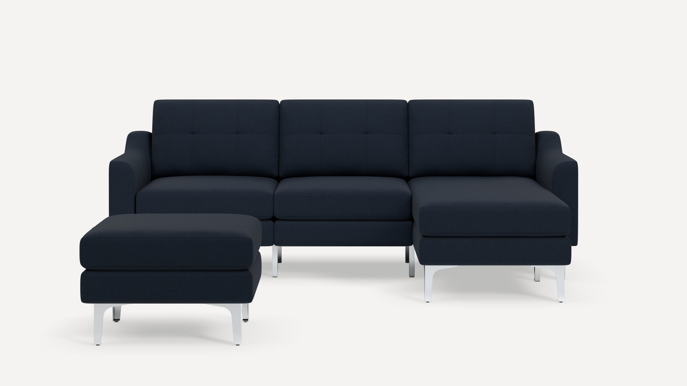 Nomad Plus Sofa Sectional with Ottoman - Navy Blue - Performance Flatweave / Chrome - Metal / Slope Arm