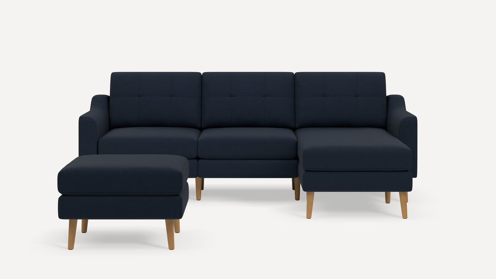 Nomad Plus Sofa Sectional with Ottoman - Navy Blue - Performance Flatweave / Oak - Wood / Slope Arm