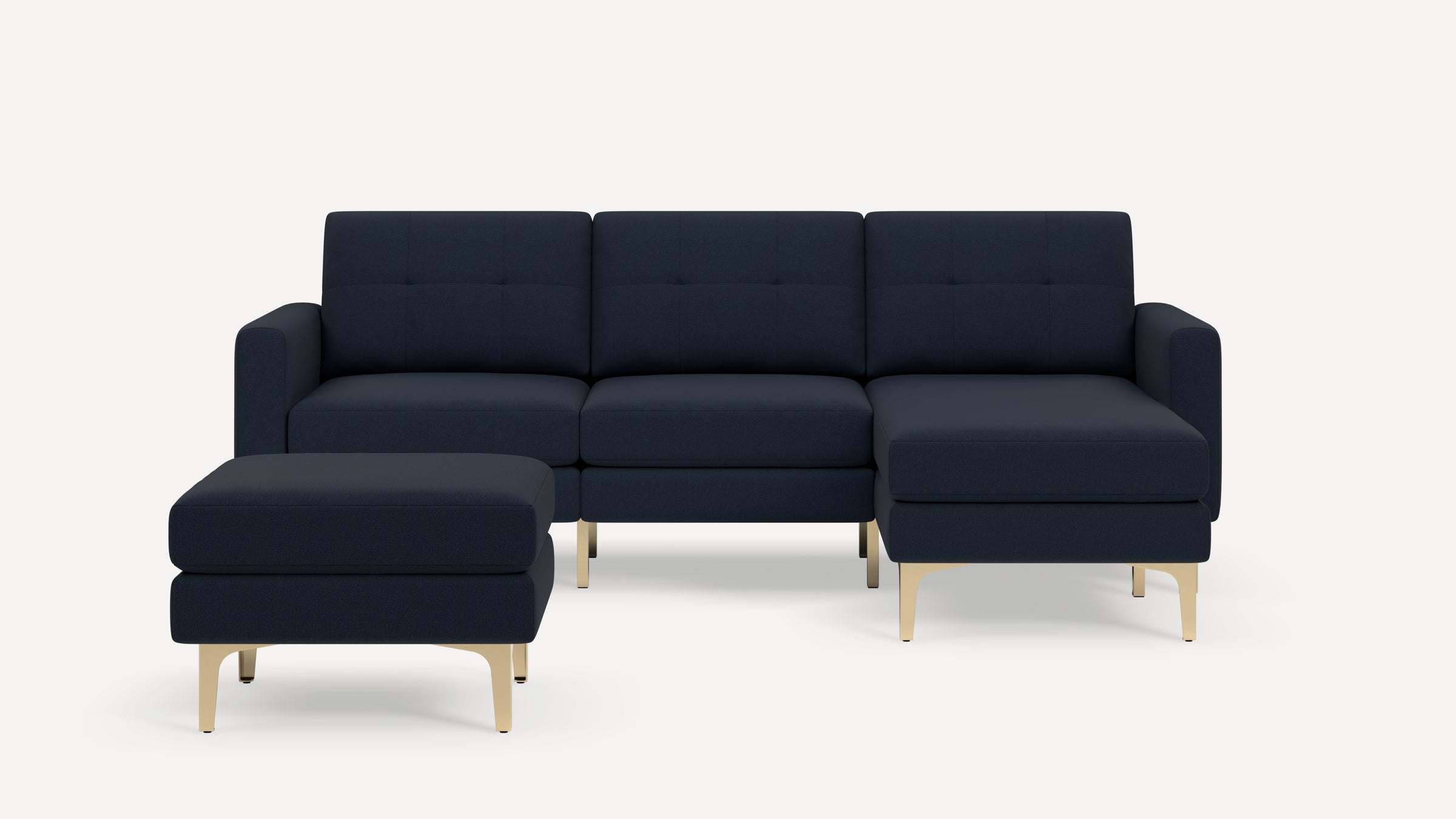 Nomad Plus Sofa Sectional with Ottoman - Navy Blue - Performance Flatweave / Brass - Metal / Block Arm