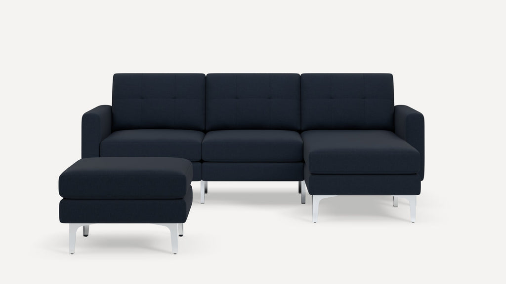 Nomad Plus Sofa Sectional with Ottoman - Navy Blue - Performance Flatweave / Chrome - Metal / Block Arm