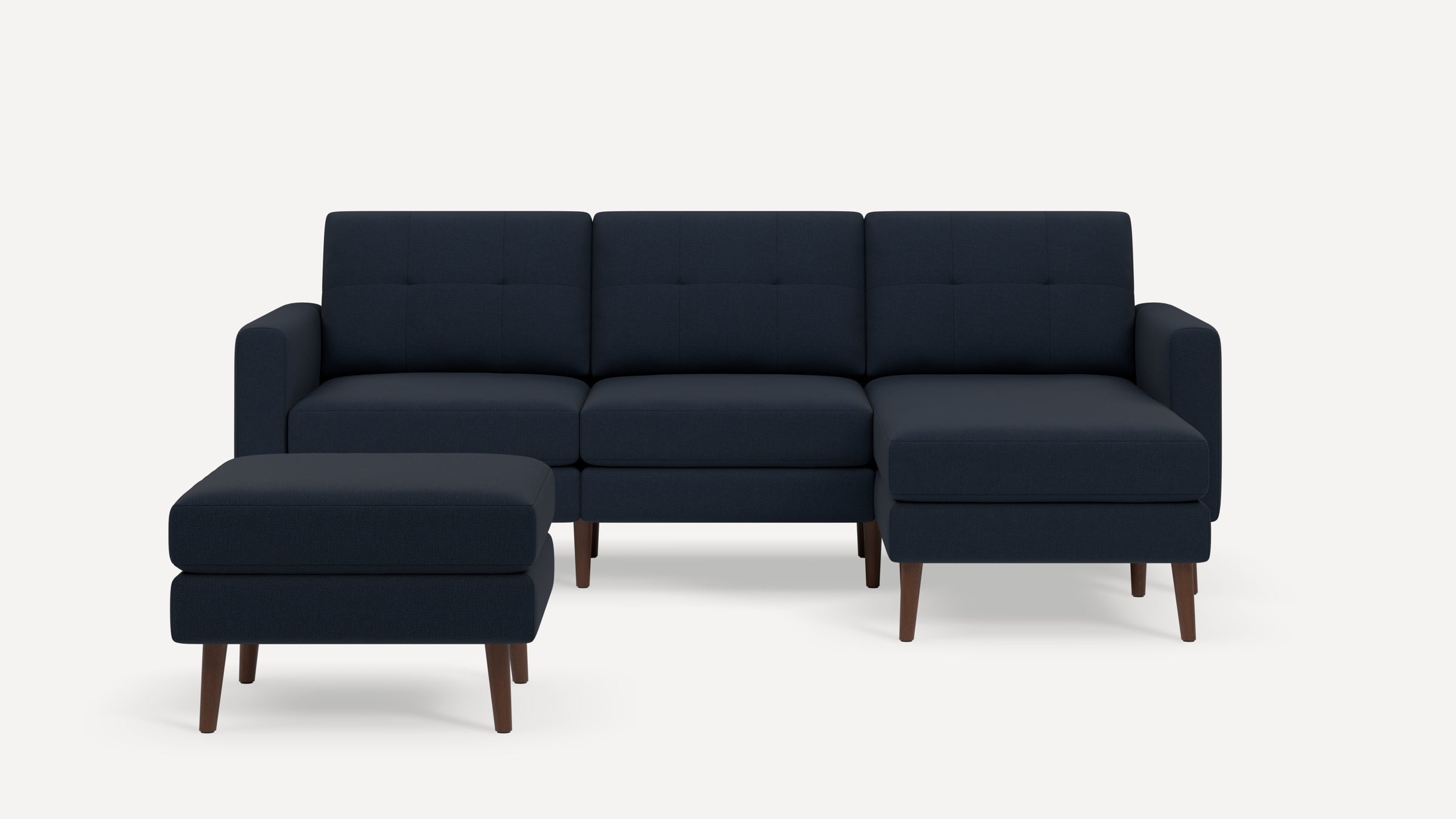 Nomad Plus Sofa Sectional with Ottoman - Navy Blue - Performance Flatweave / Walnut - Wood / Block Arm