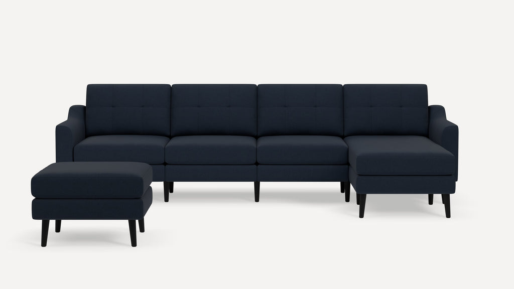 Nomad Plus King Sectional with Ottoman - Navy Blue - Performance Flatweave / Ebony - Wood / Slope Arm